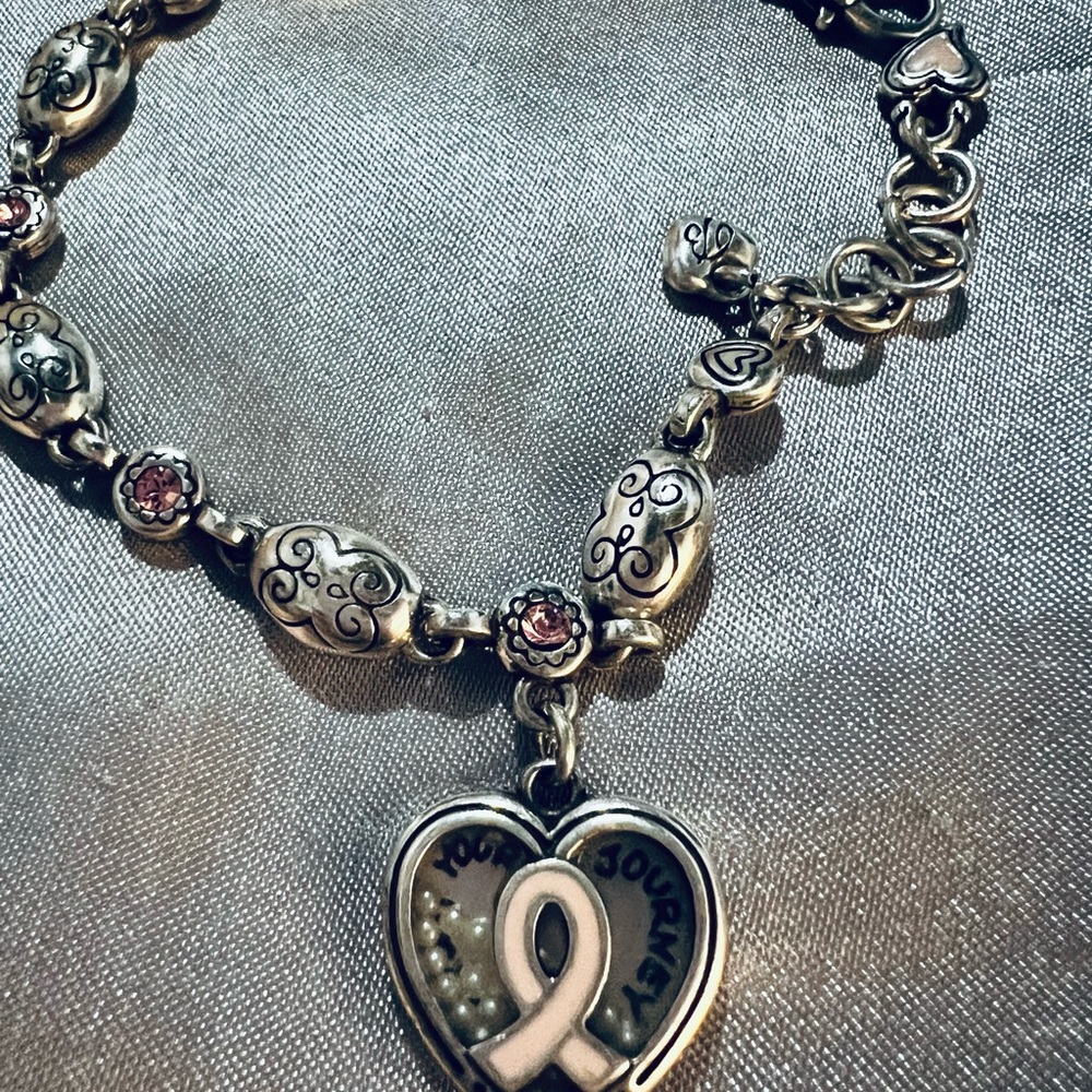 Brighton Silver and Pink Heart Charm Bracelet breast cancer awareness
